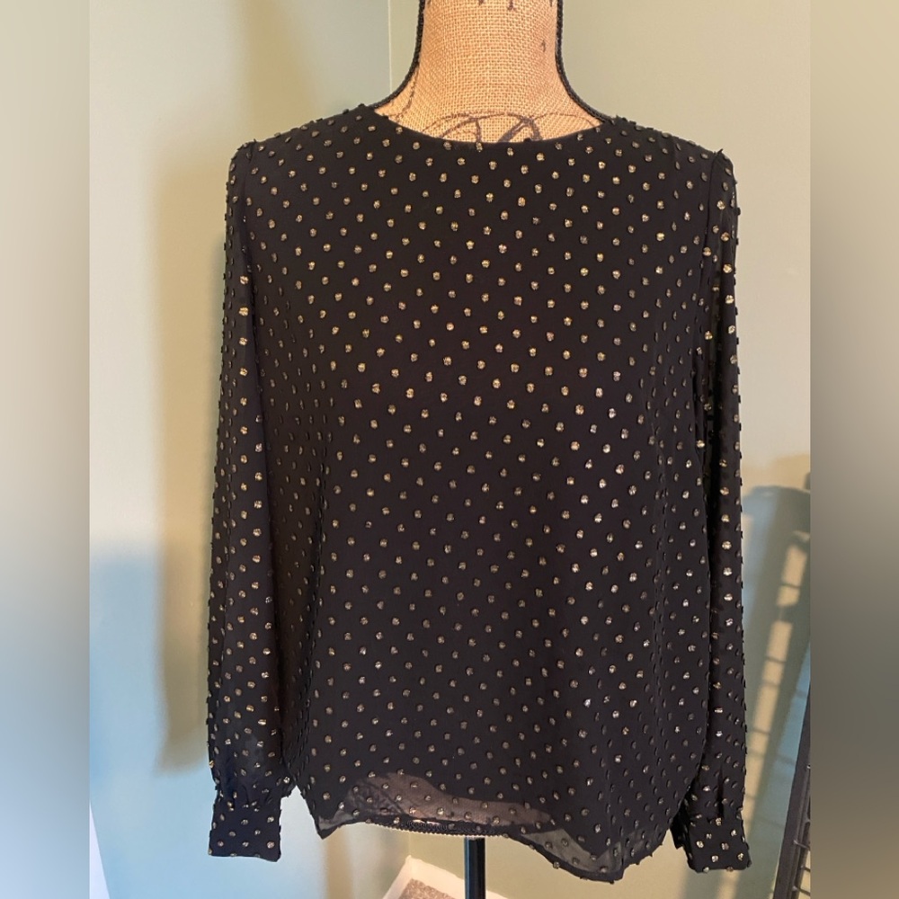 Black & Gold J Crew Clip dot blouse